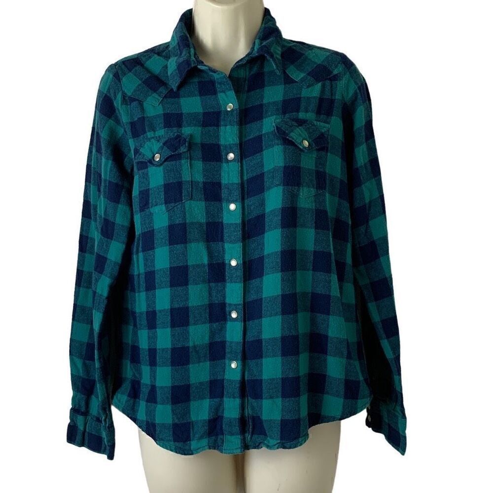 Wrangler Wrancher Vintage 1990s Green and Blue Plaid Shirt